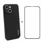 For iPhone 13 Hat-Prince ENKAY Liquid Silicone Shockproof Protective Case Drop Protection Cover + Full Coverage Tempered Glass Protector Film(Black)