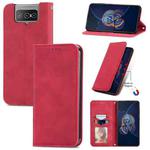 For Asus Zenfone 8 Flip Retro Skin Feel Business Magnetic Horizontal Flip Leather Case with Holder & Card Slots & Wallet & Photo Frame(Red)