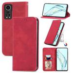 For ZTE Axon 30 5G Retro Skin Feel Business Magnetic Horizontal Flip Leather Case with Holder & Card Slots & Wallet & Photo Frame(Red)