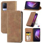 For vivo V21 Retro Skin Feel Business Magnetic Horizontal Flip Leather Case with Holder & Card Slots & Wallet & Photo Frame(Brwon)