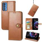 For Motorola Edge 20 Pro Solid Color Leather Buckle Phone Case with Lanyard & Photo Frame & Card Slot & Wallet & Stand Function(Brwon)