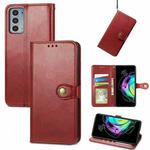 For Motorola Edge 20 Solid Color Leather Buckle Phone Case with Lanyard & Photo Frame & Card Slot & Wallet & Stand Function(Red)