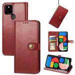 For Google Pixel 5a 5G Solid Color Leather Buckle Phone Case with Lanyard & Photo Frame & Card Slot & Wallet & Stand Function(Red)