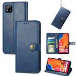 For OPPO Realme C20 Solid Color Leather Buckle Phone Case with Lanyard & Photo Frame & Card Slot & Wallet & Stand Function(Blue)