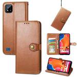 For OPPO Realme C20 Solid Color Leather Buckle Phone Case with Lanyard & Photo Frame & Card Slot & Wallet & Stand Function(Brwon)