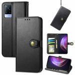 For vivo V21 5G Solid Color Leather Buckle Phone Case with Lanyard & Photo Frame & Card Slot & Wallet & Stand Function(Black)