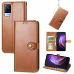 For vivo V21 5G Solid Color Leather Buckle Phone Case with Lanyard & Photo Frame & Card Slot & Wallet & Stand Function(Brwon)