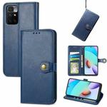 For Xiaomi Redmi 10 Solid Color Leather Buckle Phone Case with Lanyard & Photo Frame & Card Slot & Wallet & Stand Function(Blue)