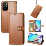 For Xiaomi Redmi 10 Solid Color Leather Buckle Phone Case with Lanyard & Photo Frame & Card Slot & Wallet & Stand Function(Brwon)