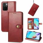 For Xiaomi Redmi 10 Solid Color Leather Buckle Phone Case with Lanyard & Photo Frame & Card Slot & Wallet & Stand Function(Red)