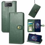 For Asus Zenfone 8 Flip Solid Color Leather Buckle Phone Case with Lanyard & Photo Frame & Card Slot & Wallet & Stand Function(Green)
