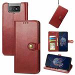 For Asus Zenfone 8 Flip Solid Color Leather Buckle Phone Case with Lanyard & Photo Frame & Card Slot & Wallet & Stand Function(Red)