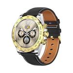 AW13 1.28 inch Color Screen Smart Watch, IP68 Waterproof,Leather Watchband,Support Heart Rate Monitoring/Blood Pressure Monitoring/Sleep Monitoring/Sedentary Reminder(Gold)