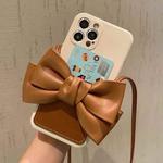 Fashionable Bowknot Crossbody Leather Card Bag Back Cover Case For iPhone 13 mini(Light Brown)