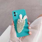 For iPhone 11 Cartoon Plush Carrot Bunny Shockproof Silicone TPU Case (Green)