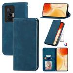 For vivo X70 Pro Retro Skin Feel Business Magnetic Horizontal Flip Leather Case with Holder & Card Slots & Wallet & Photo Frame(Blue)