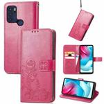 For Motorla Moto G60S Four-leaf Clasp Embossed Buckle Mobile Phone Protection Leather Case with Lanyard & Card Slot & Wallet & Bracket Function(Magenta)