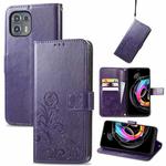 For Motorola Edge 20 Lite Four-leaf Clasp Embossed Buckle Mobile Phone Protection Leather Case with Lanyard & Card Slot & Wallet & Bracket Function(Purple)