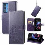 For Motorola Edge 20 Pro Four-leaf Clasp Embossed Buckle Mobile Phone Protection Leather Case with Lanyard & Card Slot & Wallet & Bracket Function(Purple)