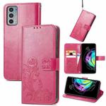 For Motorola Edge 20 Four-leaf Clasp Embossed Buckle Mobile Phone Protection Leather Case with Lanyard & Card Slot & Wallet & Bracket Function(Magenta)