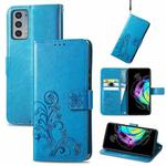 For Motorola Edge 20 Four-leaf Clasp Embossed Buckle Mobile Phone Protection Leather Case with Lanyard & Card Slot & Wallet & Bracket Function(Blue)