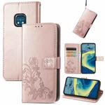 For Nokia  XR 20 Four-leaf Clasp Embossed Buckle Mobile Phone Protection Leather Case with Lanyard & Card Slot & Wallet & Bracket Function(Rose Gold)