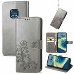 For Nokia  XR 20 Four-leaf Clasp Embossed Buckle Mobile Phone Protection Leather Case with Lanyard & Card Slot & Wallet & Bracket Function(Grey)