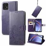 For Huawei Maimang 10 SE Four-leaf Clasp Embossed Buckle Mobile Phone Protection Leather Case with Lanyard & Card Slot & Wallet & Bracket Function(Purple)