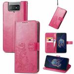 For Asus Zenfone 8 Flip Four-leaf Clasp Embossed Buckle Mobile Phone Protection Leather Case with Lanyard & Card Slot & Wallet & Bracket Function(Magenta)