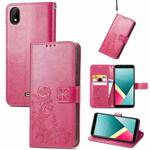 For Wiko Y61 Four-leaf Clasp Embossed Buckle Mobile Phone Protection Leather Case with Lanyard & Card Slot & Wallet & Bracket Function(Magenta)