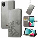 For Wiko Y61 Four-leaf Clasp Embossed Buckle Mobile Phone Protection Leather Case with Lanyard & Card Slot & Wallet & Bracket Function(Grey)