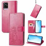 For vivo S7 Four-leaf Clasp Embossed Buckle Mobile Phone Protection Leather Case with Lanyard & Card Slot & Wallet & Bracket Function(Magenta)