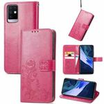 For Infinix Note 10 Four-leaf Clasp Embossed Buckle Mobile Phone Protection Leather Case with Lanyard & Card Slot & Wallet & Bracket Function(Magenta)