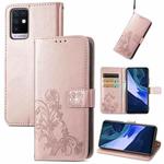 For Infinix Note 10 Four-leaf Clasp Embossed Buckle Mobile Phone Protection Leather Case with Lanyard & Card Slot & Wallet & Bracket Function(Rose Gold)