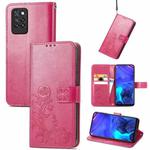 For Infinix Note 10 Pro Four-leaf Clasp Embossed Buckle Mobile Phone Protection Leather Case with Lanyard & Card Slot & Wallet & Bracket Function(Magenta)