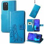 For Infinix Note 10 Pro Four-leaf Clasp Embossed Buckle Mobile Phone Protection Leather Case with Lanyard & Card Slot & Wallet & Bracket Function(Blue)