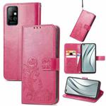 For Infinix Note 8 Four-leaf Clasp Embossed Buckle Mobile Phone Protection Leather Case with Lanyard & Card Slot & Wallet & Bracket Function(Magenta)