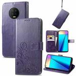 For Infinix Note 7 Four-leaf Clasp Embossed Buckle Mobile Phone Protection Leather Case with Lanyard & Card Slot & Wallet & Bracket Function(Purple)