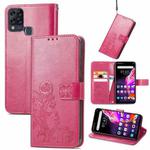 For Infinix HOT 10T Four-leaf Clasp Embossed Buckle Mobile Phone Protection Leather Case with Lanyard & Card Slot & Wallet & Bracket Function(Magenta)