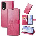 For Huawei nova 8 SE Youth Four-leaf Clasp Embossed Buckle Mobile Phone Protection Leather Case with Lanyard & Card Slot & Wallet & Bracket Function(Magenta)