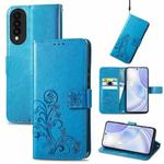 For Huawei nova 8 SE Youth Four-leaf Clasp Embossed Buckle Mobile Phone Protection Leather Case with Lanyard & Card Slot & Wallet & Bracket Function(Blue)