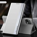 For Xiaomi Mi 11 Lite Side Electroplated Magnetic Ultra-Thin Horizontal Flip Leather Case with Holder(Silver)