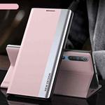 For Xiaomi Mi 10 / Mi 10 Pro Side Electroplated Magnetic Ultra-Thin Horizontal Flip Leather Case with Holder(Pink)