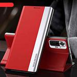 For Xiaomi Redmi 10 Side Electroplated Magnetic Ultra-Thin Horizontal Flip Leather Case with Holder(Red)