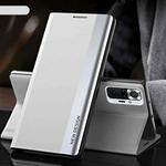 For Xiaomi Redmi Note 10 5G / Poco M3 Pro Side Electroplated Magnetic Ultra-Thin Horizontal Flip Leather Case with Holder(Silver)