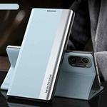 For Xiaomi Mi 11i / Poco F3 / Redmi K40 / K40 Pro Side Electroplated Magnetic Ultra-Thin Horizontal Flip Leather Case with Holder(Light Blue)