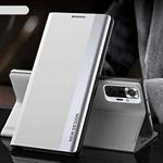 For Xiaomi Redmi Note10 4G / Note 10S Side Electroplated Magnetic Ultra-Thin Horizontal Flip Leather Case with Holder(Silver)