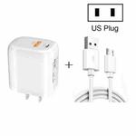 CS-20W Mini Portable PD3.0 + QC3.0 Dual Ports Fast Charger  with 3A USB to Micro USB Data Cable(US Plug)