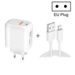 CS-20W Mini Portable PD3.0 + QC3.0 Dual Ports Fast Charger with 3A USB to 8 Pin Data Cable(EU Plug)