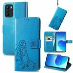 For OPPO Reno6 Z Four-leaf Clasp Embossed Buckle Mobile Phone Protection Leather Case with Lanyard & Card Slot & Wallet & Bracket Function(Blue)